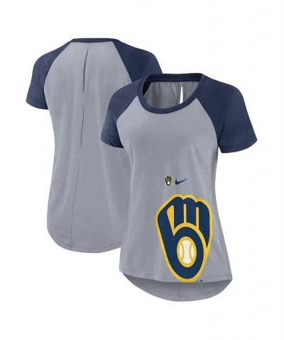 Women's Heather Gray Milwaukee Brewers Summer Breeze Raglan Fashion T-shirt Heather Gray $29.49 Tops