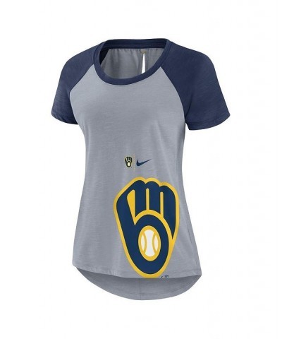 Women's Heather Gray Milwaukee Brewers Summer Breeze Raglan Fashion T-shirt Heather Gray $29.49 Tops