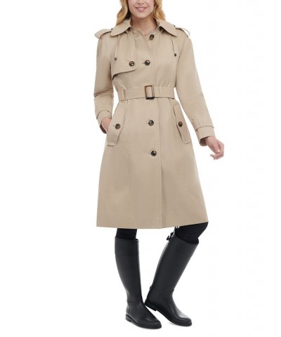 Women's Petite Hooded Belted Water-Repellent Trench Coat Stone $46.24 Coats