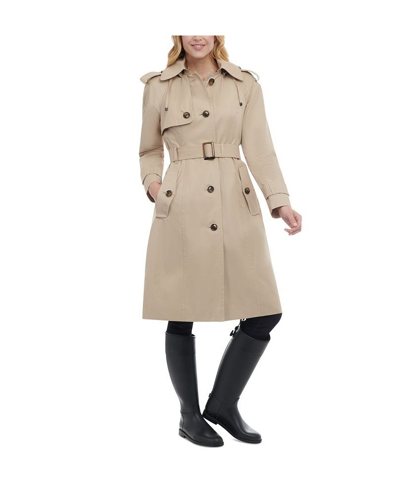 Women's Petite Hooded Belted Water-Repellent Trench Coat Stone $46.24 Coats