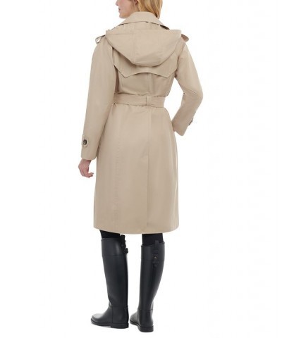 Women's Petite Hooded Belted Water-Repellent Trench Coat Stone $46.24 Coats