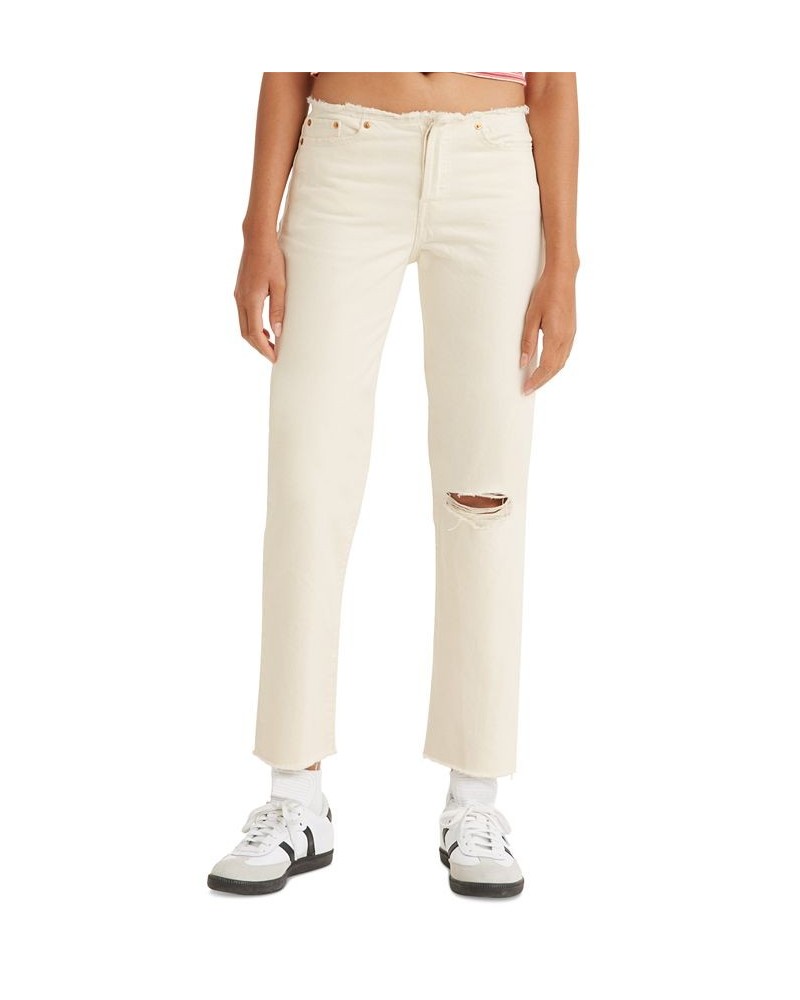 Women's Wedgie Straight-Leg Ripped Waistband Jeans White $37.80 Jeans