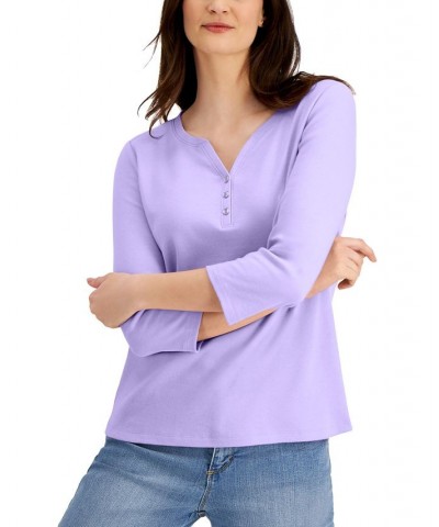 Petite 3/4-Sleeve Henley Shirt Bellflower $10.82 Tops