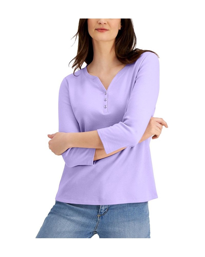 Petite 3/4-Sleeve Henley Shirt Bellflower $10.82 Tops