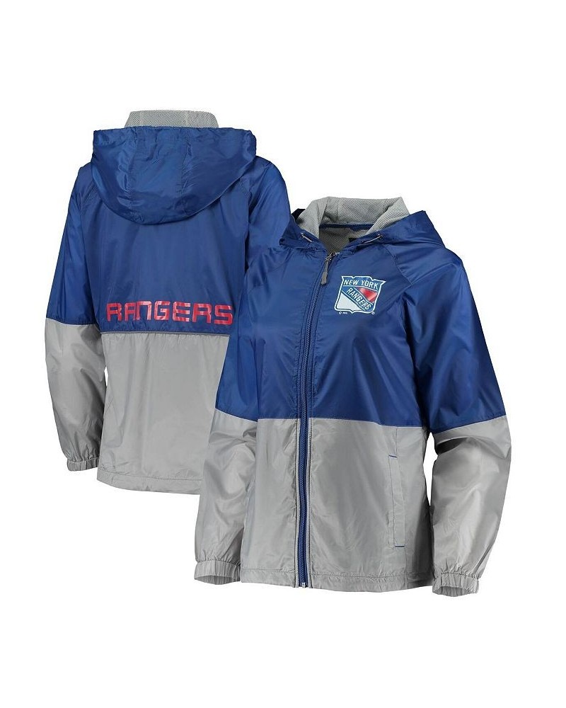 Women's Blue New York Rangers Strike Zone Raglan Hoodie Full-Zip Jacket Blue $43.85 Jackets