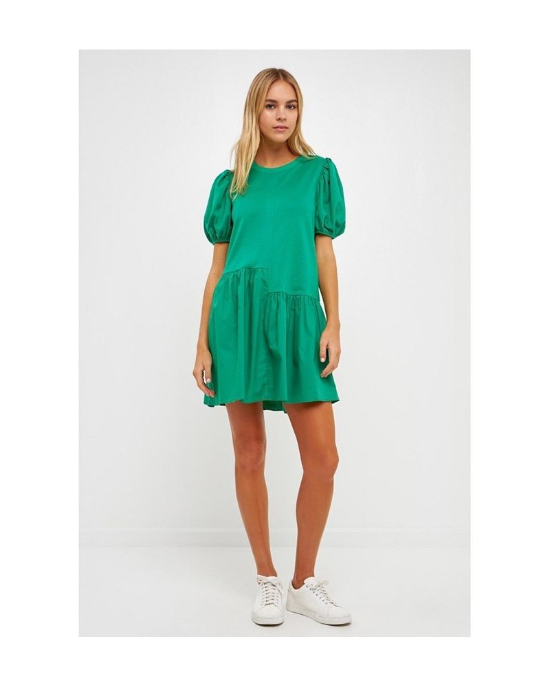 Women's Knit Woven Mixed Dress Green $37.80 Dresses