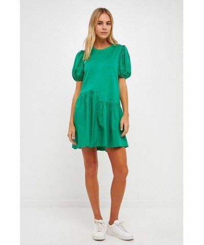 Women's Knit Woven Mixed Dress Green $37.80 Dresses