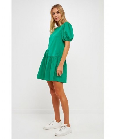 Women's Knit Woven Mixed Dress Green $37.80 Dresses