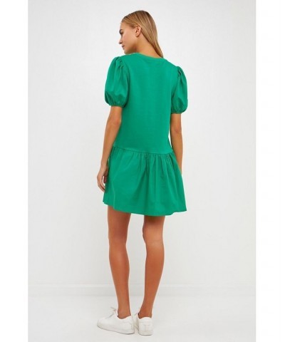 Women's Knit Woven Mixed Dress Green $37.80 Dresses