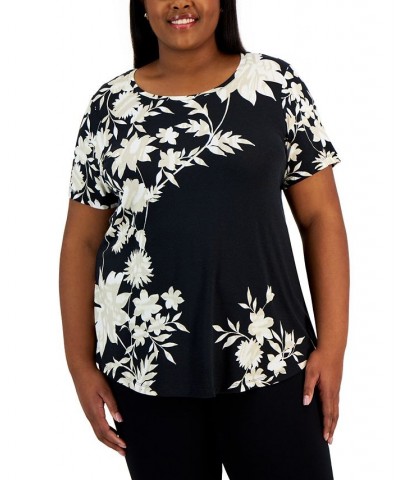 Plus Size Floral Print Short-Sleeve Top Black $13.77 Tops