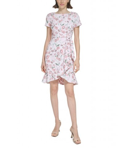 Petite Belted Ruffled Short-Sleeve Dress Blush Multi $31.82 Dresses