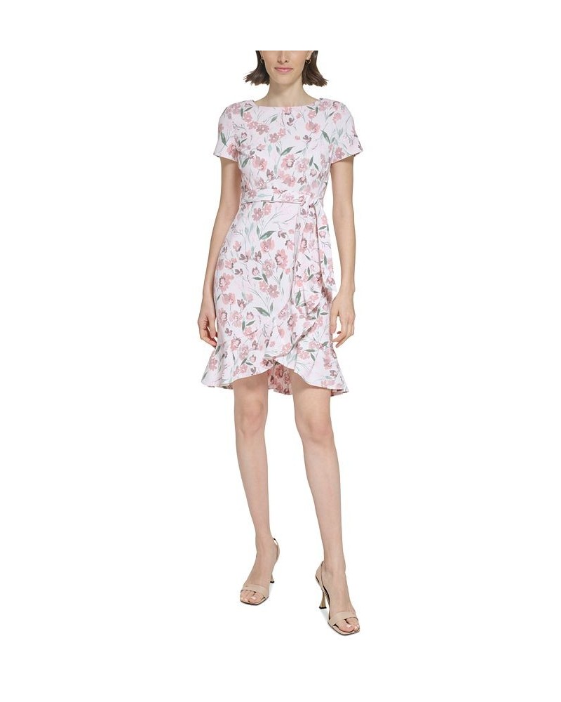 Petite Belted Ruffled Short-Sleeve Dress Blush Multi $31.82 Dresses