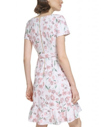 Petite Belted Ruffled Short-Sleeve Dress Blush Multi $31.82 Dresses