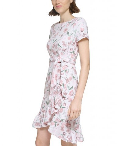 Petite Belted Ruffled Short-Sleeve Dress Blush Multi $31.82 Dresses