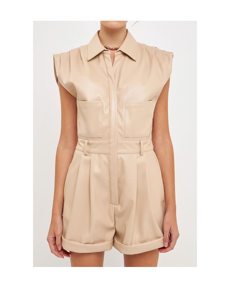 Women's Faux Leather Romper Beige $49.60 Shorts