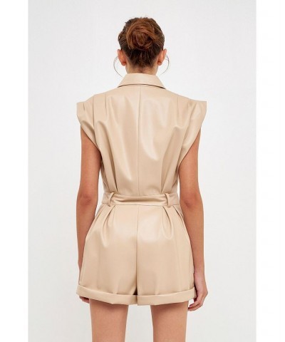 Women's Faux Leather Romper Beige $49.60 Shorts