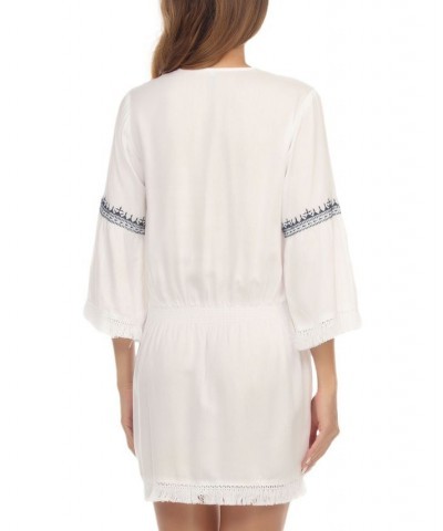 Women's Embroidered Tie-Neck Dress Cover-Up White $30.72 Swimsuits