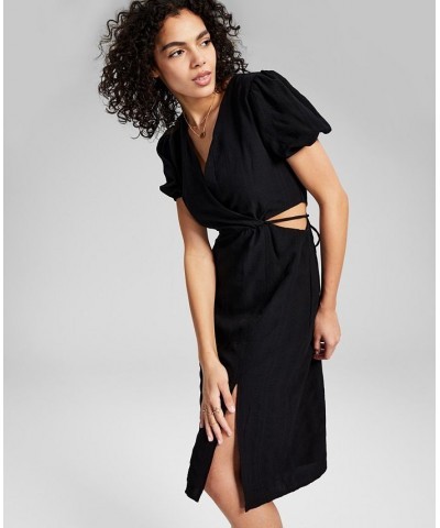 Women's Puff-Sleeve Cutout Midi Dress Black $33.81 Dresses