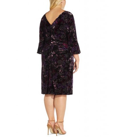 Plus Size Velvet Burnout Sheath Dress Purple Multi $75.24 Dresses