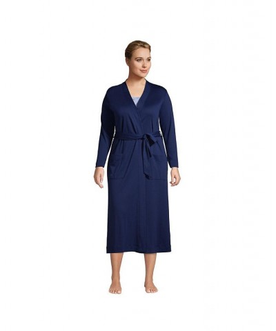 Women's Plus Size Supima Cotton Long Robe Blue $45.98 Sleepwear