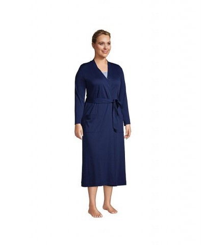 Women's Plus Size Supima Cotton Long Robe Blue $45.98 Sleepwear