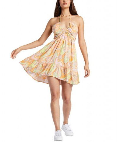 Juniors' Summer Nights Smocked-Back Halter Dress Orange $28.70 Dresses
