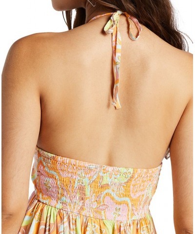 Juniors' Summer Nights Smocked-Back Halter Dress Orange $28.70 Dresses