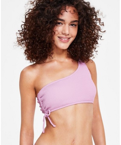 Juniors' One-Shoulder Side-Shirred Bikini Top Purple $20.29 Swimsuits