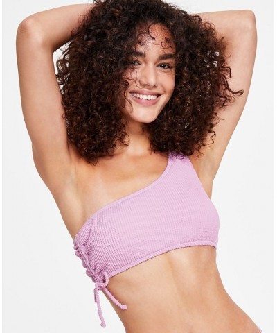 Juniors' One-Shoulder Side-Shirred Bikini Top Purple $20.29 Swimsuits