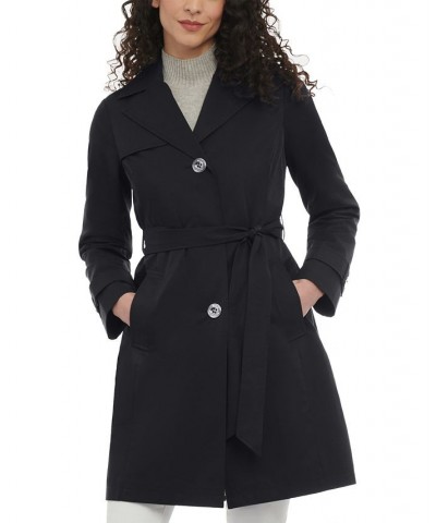 Women's Petite Single-Breasted Belted Trench Coat Black $44.02 Coats
