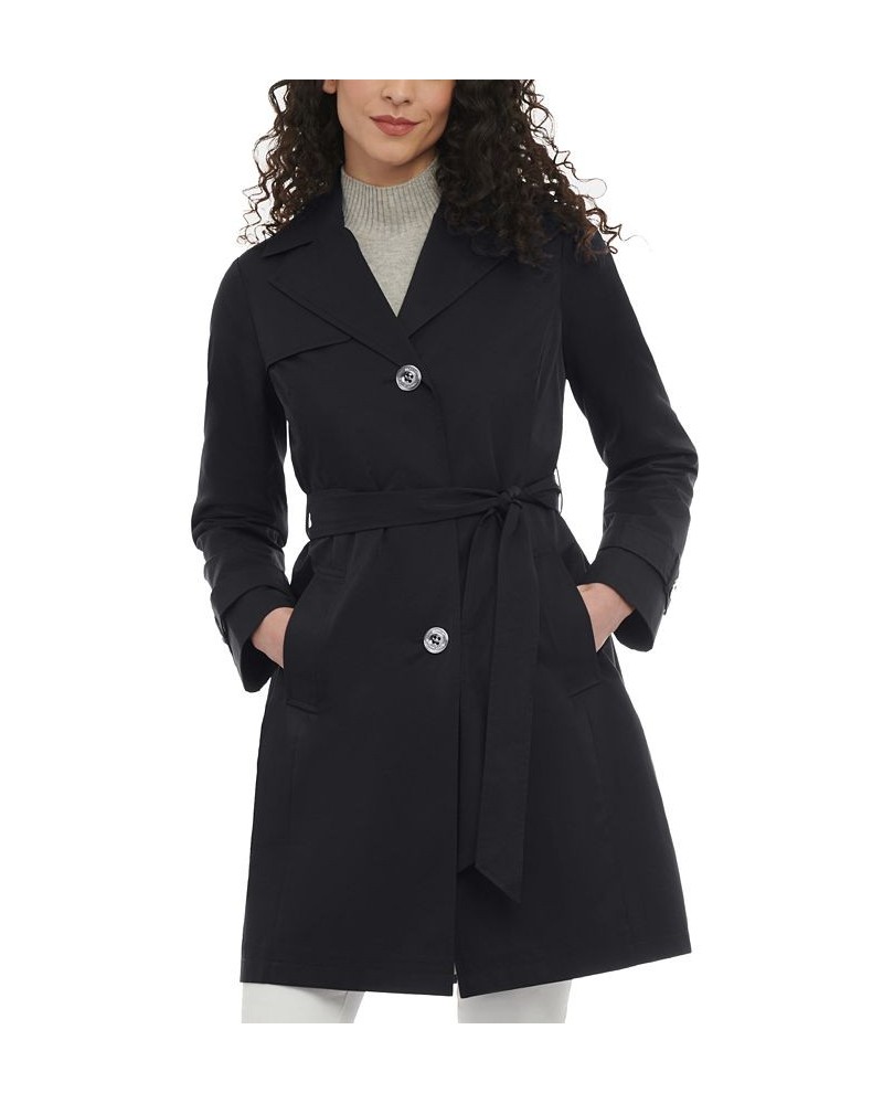 Women's Petite Single-Breasted Belted Trench Coat Black $44.02 Coats