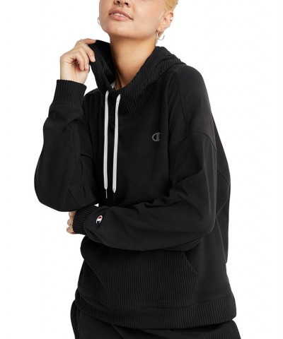 Women's Soft Touch Ribbed Mix Hoodie Black $28.60 Tops