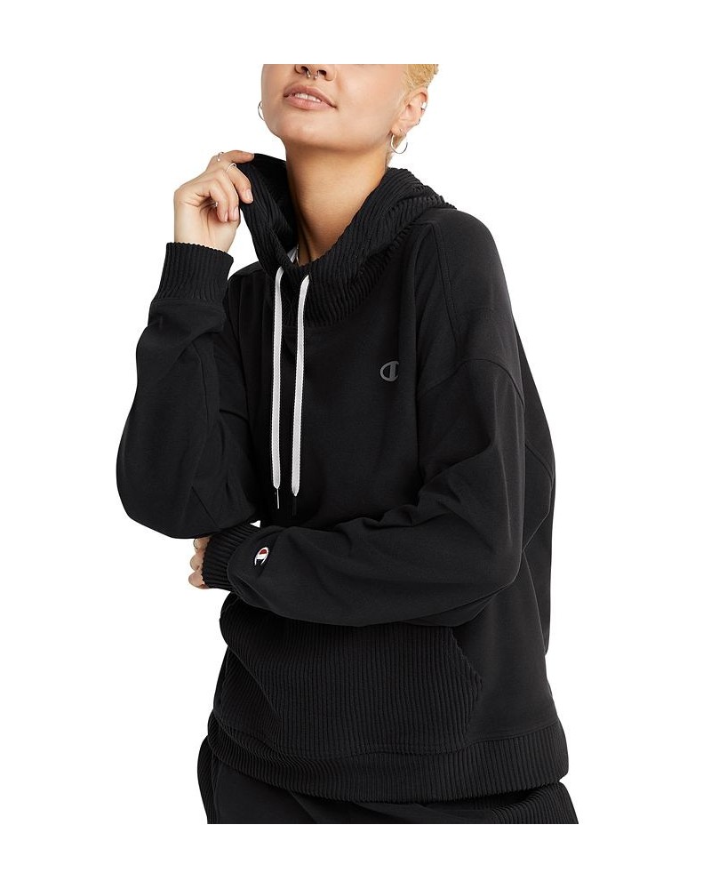 Women's Soft Touch Ribbed Mix Hoodie Black $28.60 Tops