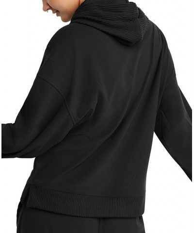 Women's Soft Touch Ribbed Mix Hoodie Black $28.60 Tops