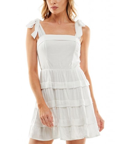 Juniors' Straight-Neck Tie-Strap Sleeveless Tiered Dress White $27.73 Dresses