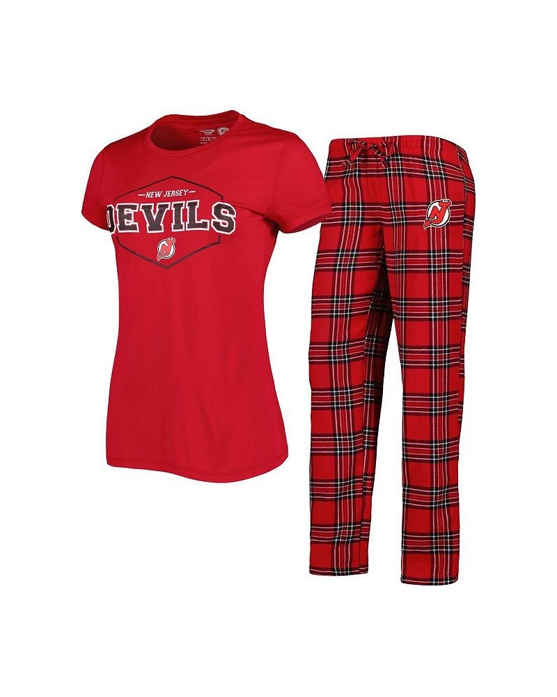 Women's Red Black New Jersey Devils Badge T-shirt and Pants Sleep Set Red, Black $36.03 Pajama