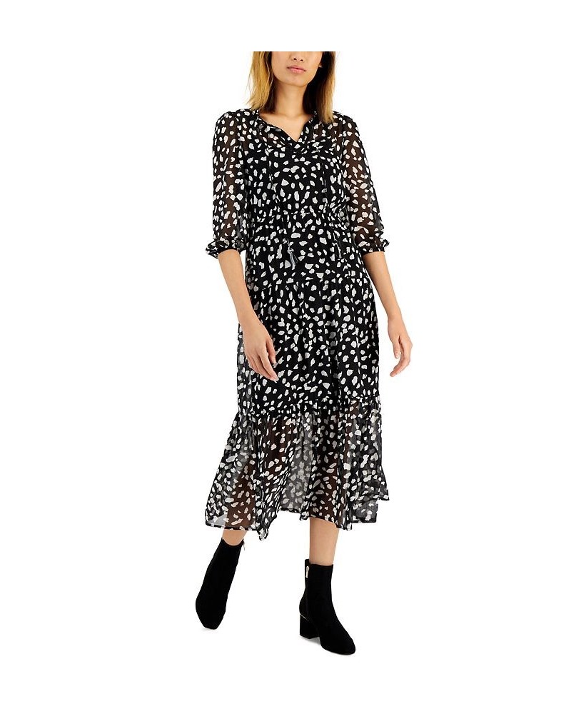 Petite Tiered Maxi Dress Black/White Animal $22.99 Dresses