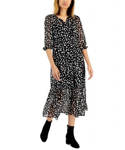 Petite Tiered Maxi Dress Black/White Animal $22.99 Dresses