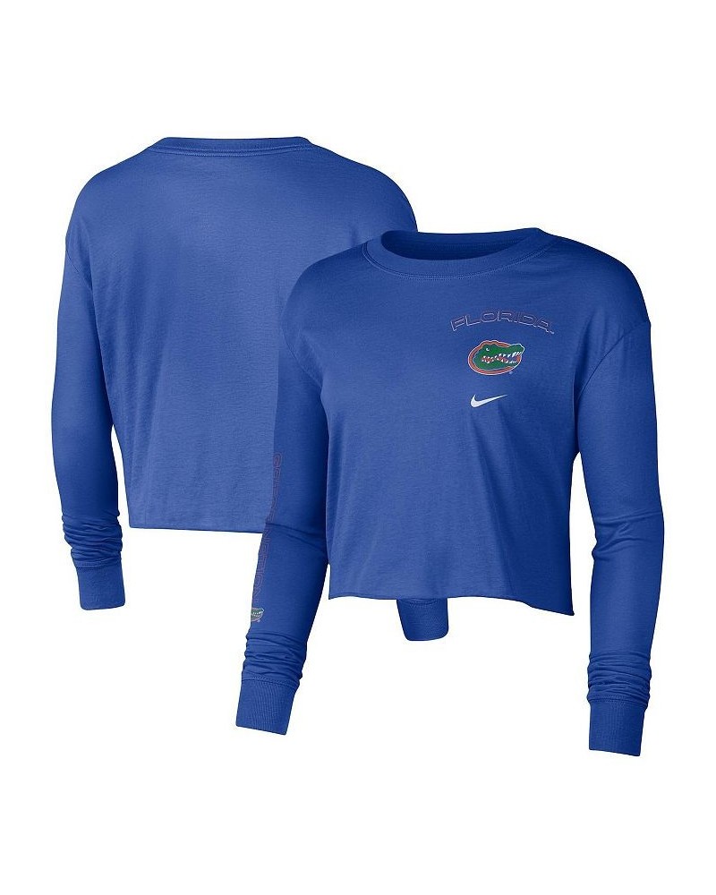 Women's Royal Florida Gators 2-Hit Cropped Long Sleeve T-shirt Royal $22.05 Tops