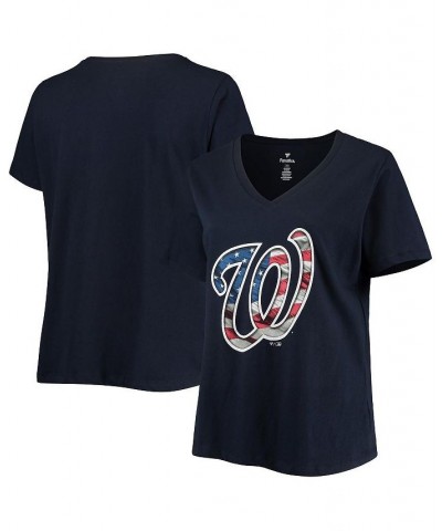 Women's Navy Washington Nationals Plus Size Banner V-Neck T-shirt Navy $18.00 Tops