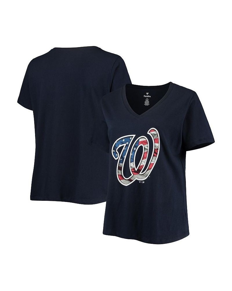 Women's Navy Washington Nationals Plus Size Banner V-Neck T-shirt Navy $18.00 Tops