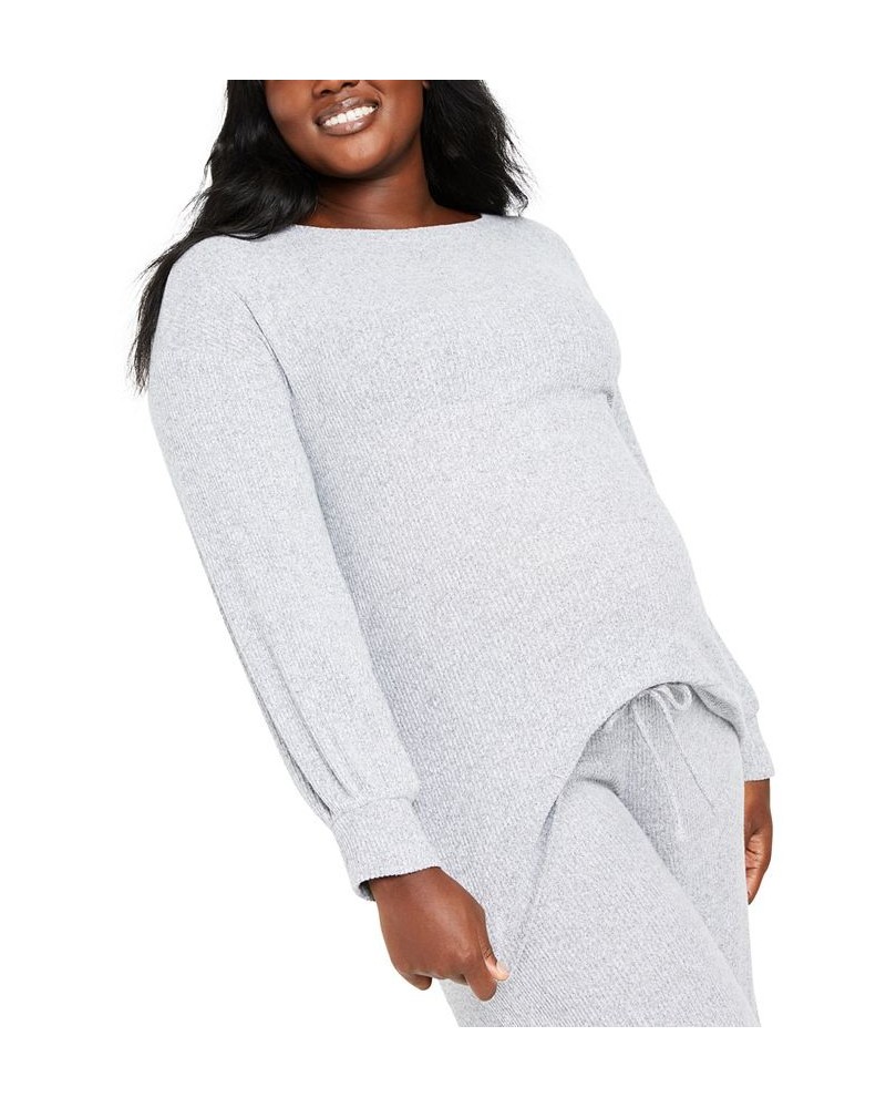 Plus Size Balloon-Sleeve Maternity Top Gray $27.73 Tops