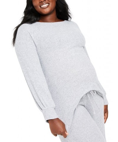 Plus Size Balloon-Sleeve Maternity Top Gray $27.73 Tops