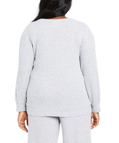 Plus Size Balloon-Sleeve Maternity Top Gray $27.73 Tops