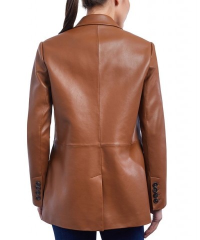 Women's Faux-Leather Blazer Coat Cognac $75.20 Coats