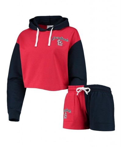 Women's Red Navy St. Louis Cardinals Color-Block Pullover Hoodie and Shorts Lounge Set Red, Navy $44.10 Pajama