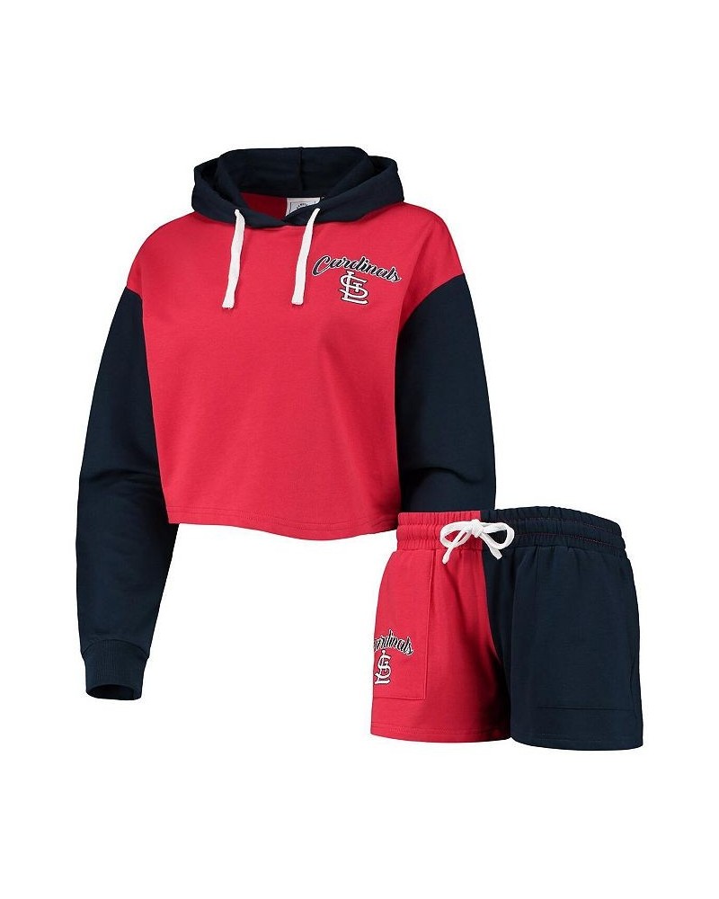 Women's Red Navy St. Louis Cardinals Color-Block Pullover Hoodie and Shorts Lounge Set Red, Navy $44.10 Pajama