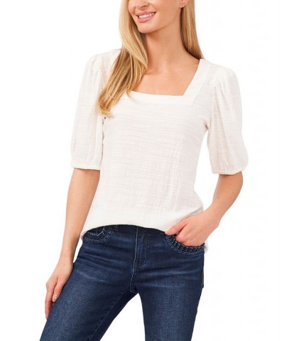 Women's Square Neck Knit Top White $24.52 Tops