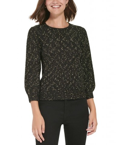 Women's Puff-Sleeve Cropped Sweater Black $26.54 Sweaters