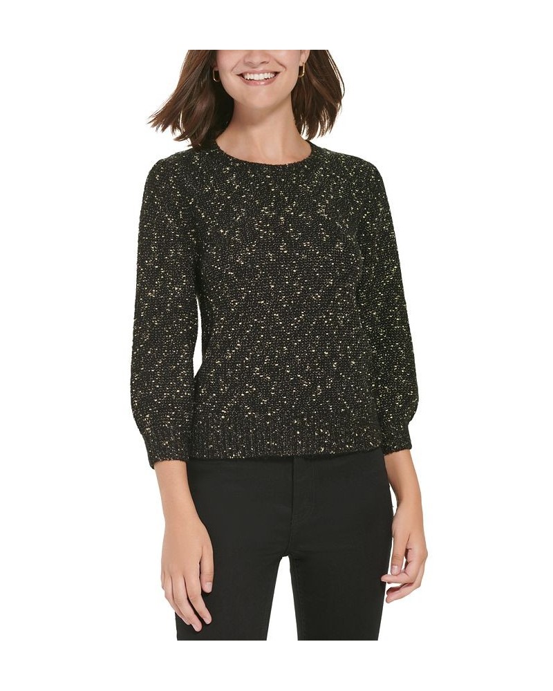 Women's Puff-Sleeve Cropped Sweater Black $26.54 Sweaters